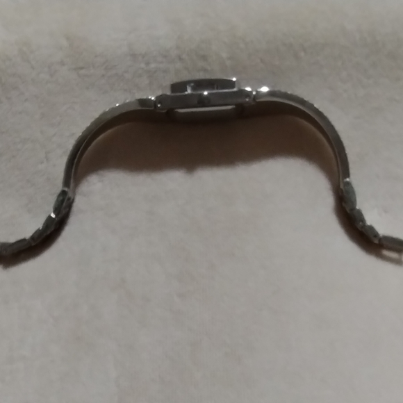 VTG Annie Klein Bangal Style Watch Never Worn, Black W/ Criss Cross Clear Stones - Picture 6 of 8